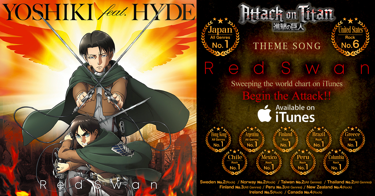 YOSHIKI HYDE “Red Swan” from Attack on Titan – #1 iTunes Chart debut in countries - Jrockrevolution